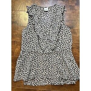 CAbi Sleeveless Flutter Blouse Leopard Print Womens Size M